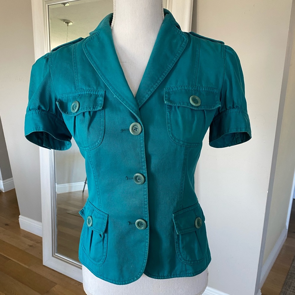 Vtg Moschino fitted teal blue button-up jacket jacket blazer small/med fitted